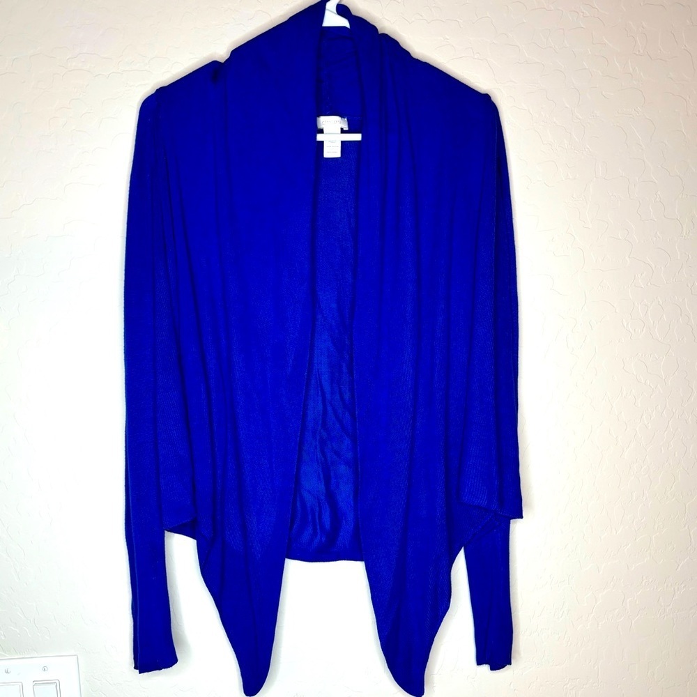 Chico's Women's Sz XS  (0) Open Drape Front Cardigan Blue Long Sleeve Classy